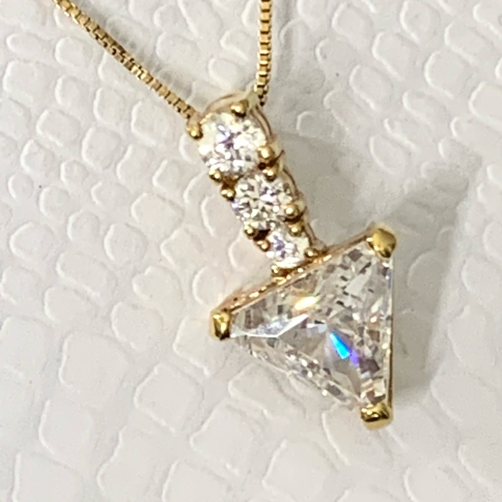 Trillion Cut Cubic Zirconia Pendant 14K Yellow Gold Over 925 Sterling Silver pen